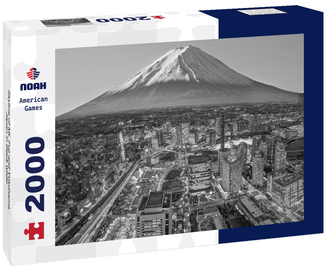 Noah Jigsaw Puzzle Skyline of Mt. Fuji and Yokohama, Japan in black white 2000 pieces