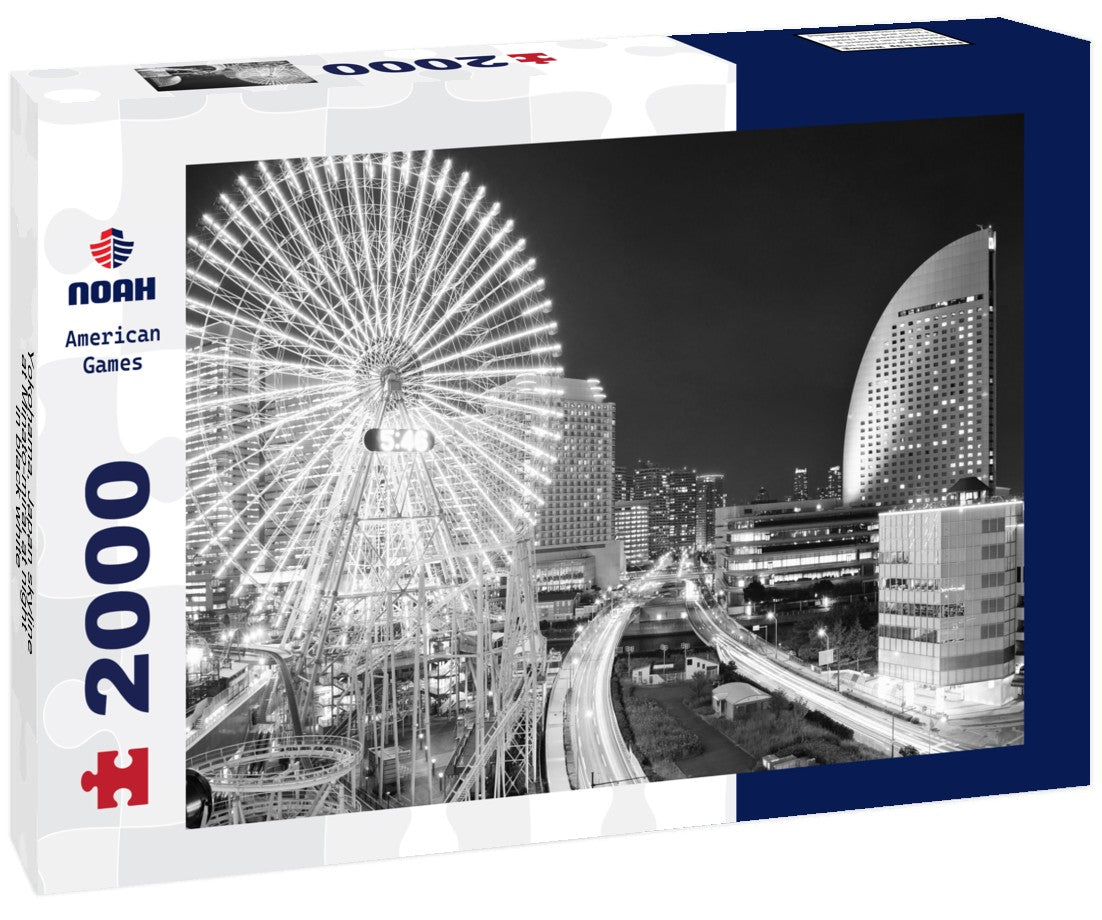 Noah Jigsaw Puzzle Yokohama, Japan skyline at Minato-mirai at night in black white 2000 pieces