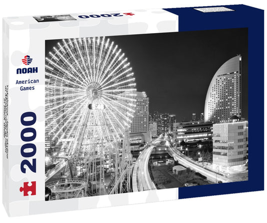 Noah Jigsaw Puzzle Yokohama, Japan skyline at Minato-mirai at night in black white 2000 pieces