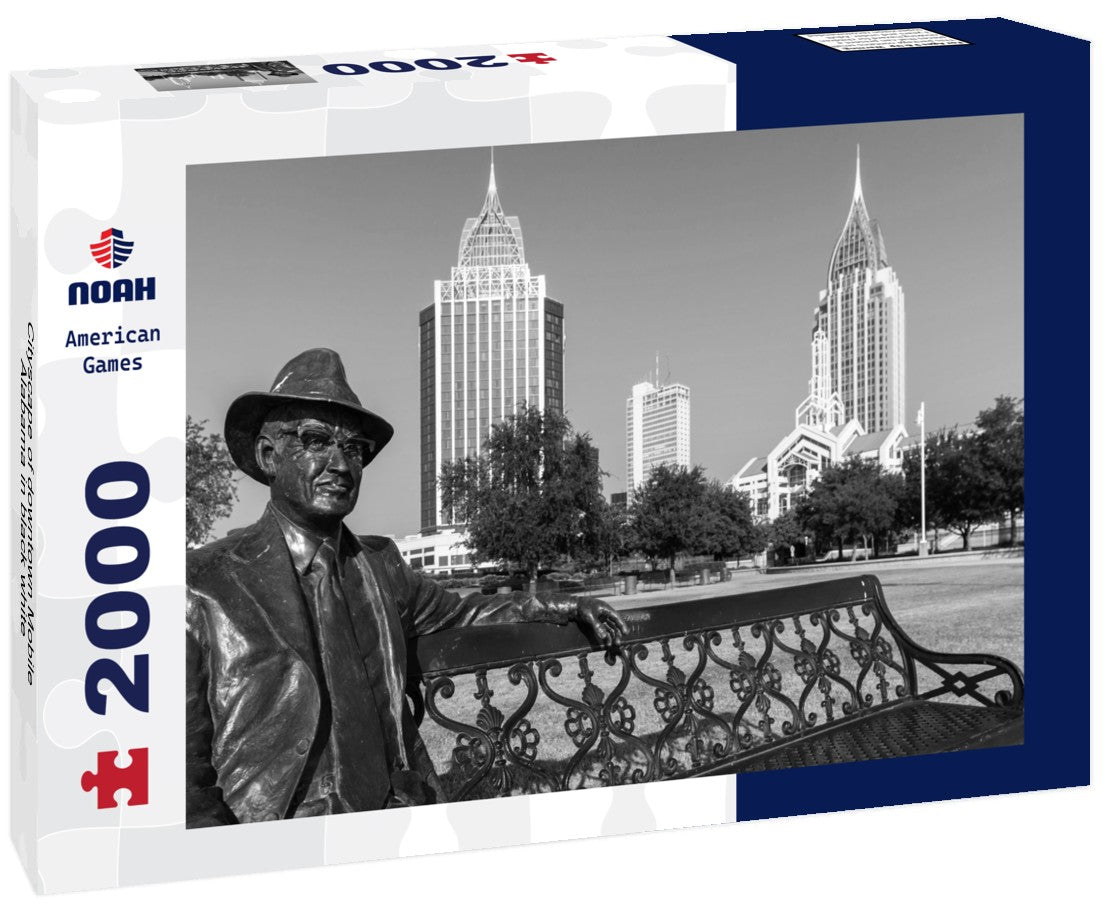 Noah Jigsaw Puzzle Cityscape of downtown Mobile, Alabama in black white 2000 pieces