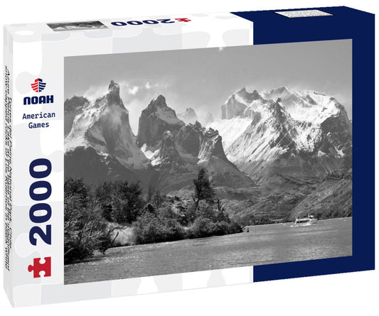Noah Jigsaw Puzzle Torres del Paine National Park, Chile. Azure Pehue Lake at the base of the magnificent snow-capped rocks of Los Kuernos in black white 2000 pieces