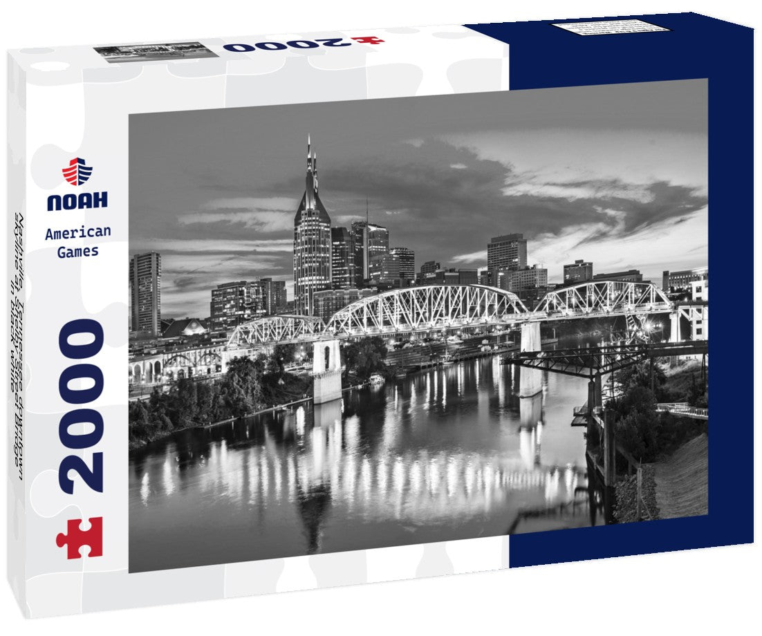 Noah Jigsaw Puzzle Nashville, Tennessee downtown skyline at Shelby Street Bridge in black white 2000 pieces