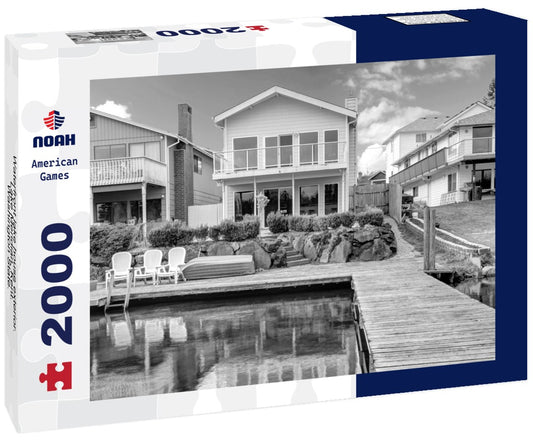 Noah Jigsaw Puzzle Waterfront lake house exterior. Lake Meridian, Kent. Washington State. USA in black white 2000 pieces