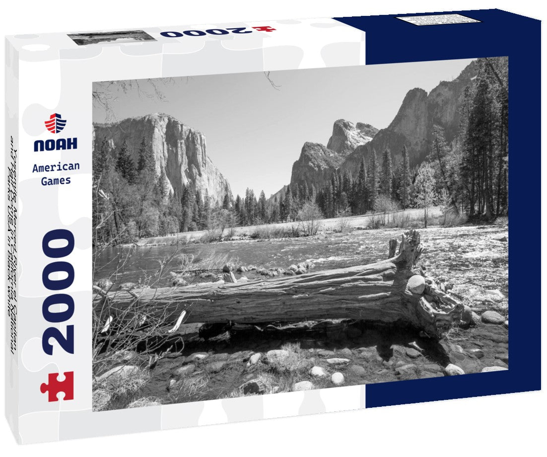 Noah Jigsaw Puzzle Yosemite Merced River el Capitan and Half Dome in California National Parks USA in black white 2000 pieces