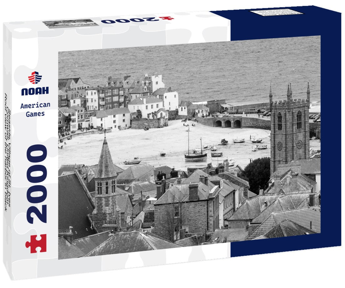 Noah Jigsaw Puzzle Seaside Village of St. Ives, Cornwall, United Kingdom. Roof view of the harbor in black white 2000 pieces