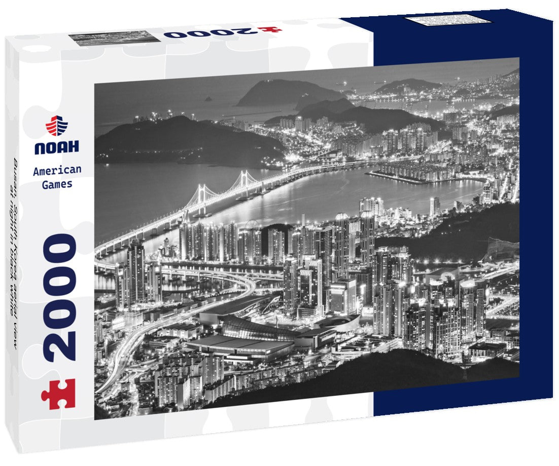 Noah Jigsaw Puzzle Busan, South Korea aerial view at night in black white 2000 pieces