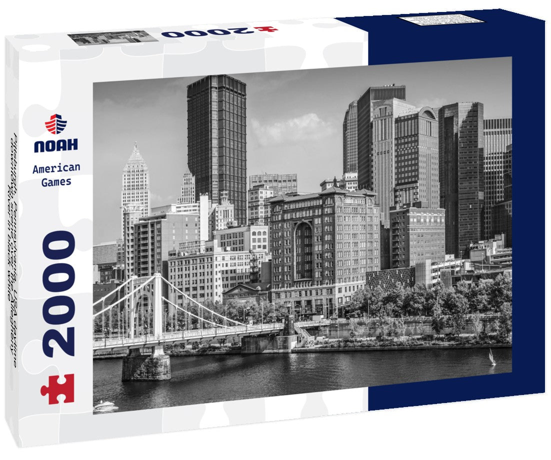 Noah Jigsaw Puzzle Pittsburgh, Pennsylvania, USA daytime downtown scene over the Allegheny River in black white 2000 pieces