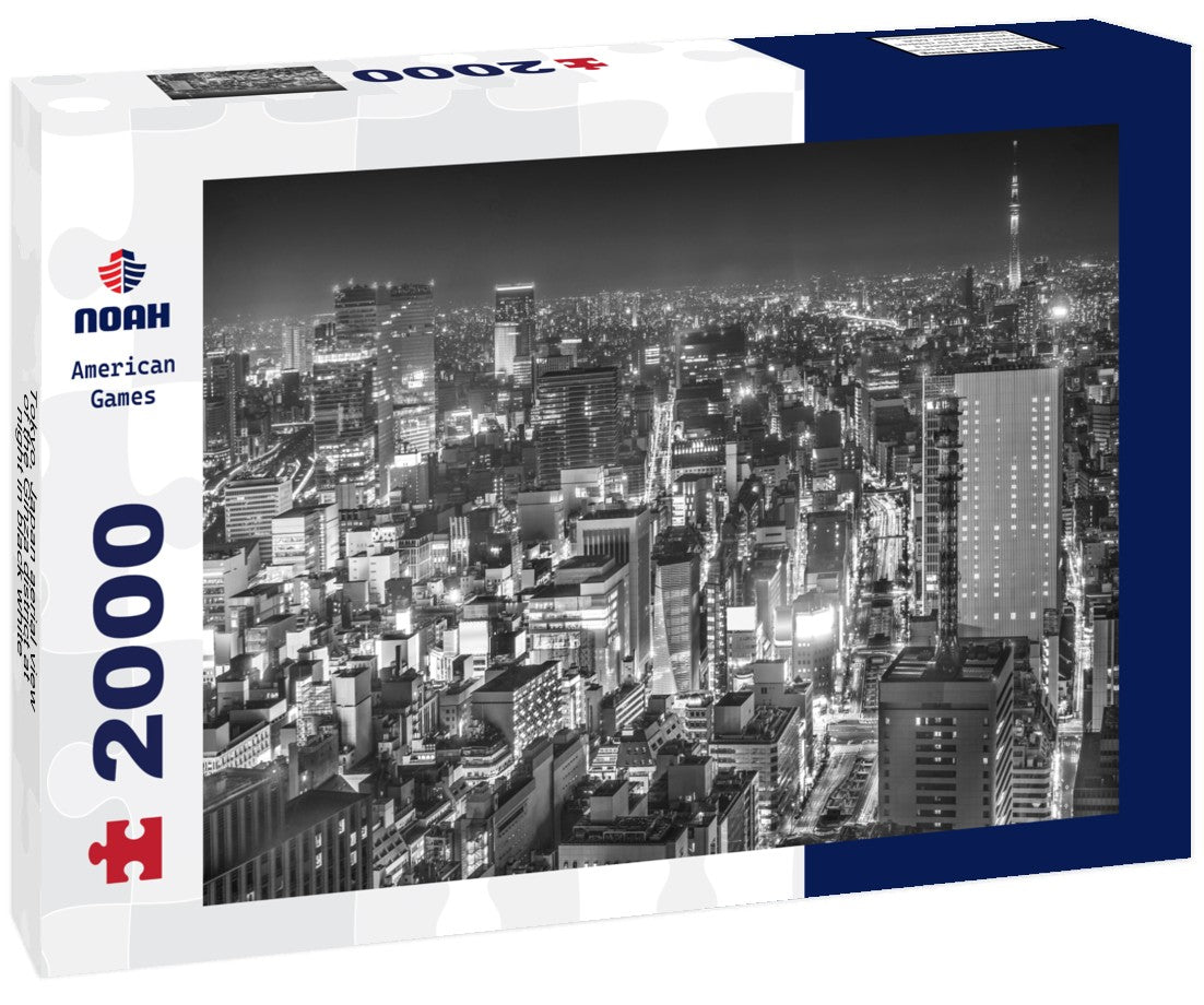 Noah Jigsaw Puzzle Tokyo, Japan aerial view of the Ginza district at night in black white 2000 pieces