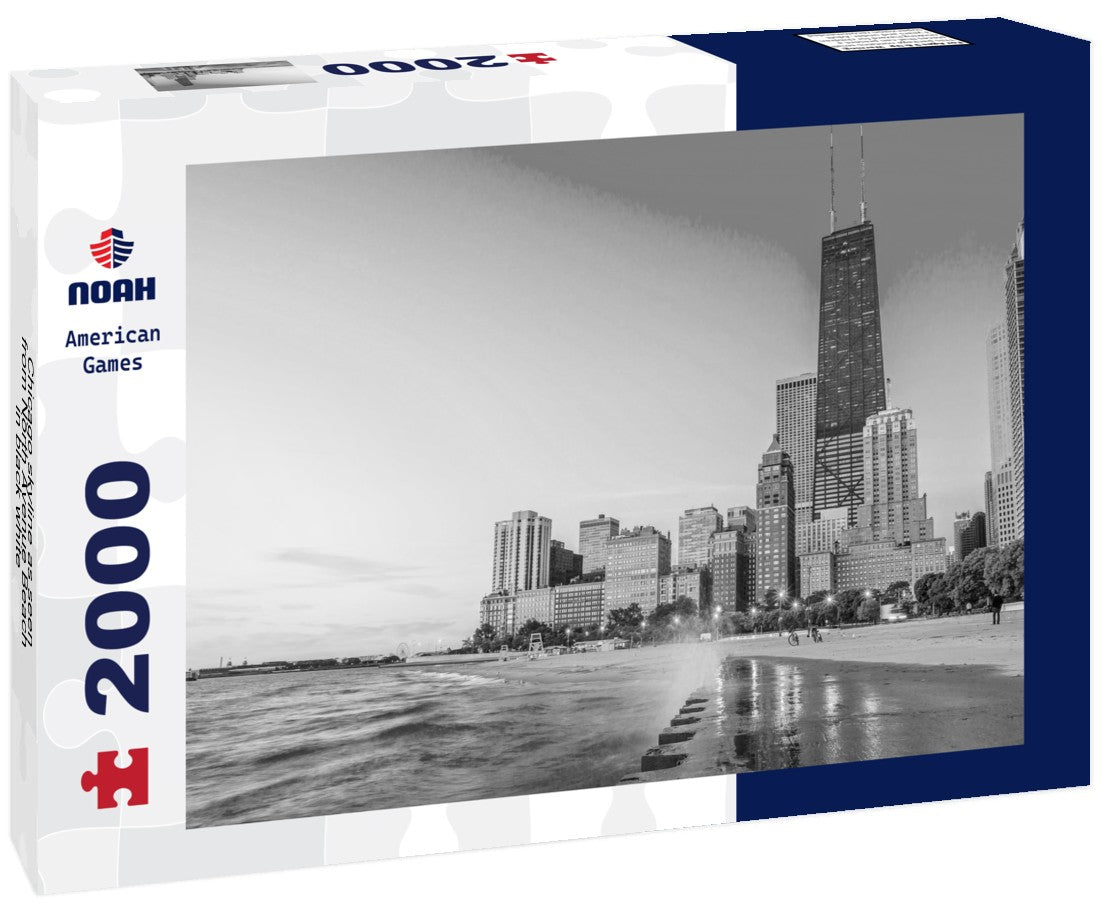 Noah Jigsaw Puzzle Chicago skyline as seen from North Avenue Beach in black white 2000 pieces