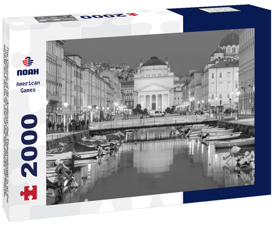Noah Jigsaw Puzzle The Church of St. Anthony the Thaumaturge is at the northern end of the Grand Canal. Its neoclassical façade and dome is one of the landmarks of Trieste, a city and seaport in Italy in black white 2000 pieces