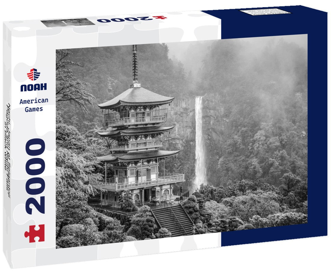 Noah Jigsaw Puzzle Nachi, Japan at Seigantoji Pagoda and Nachi Falls in black white 2000 pieces