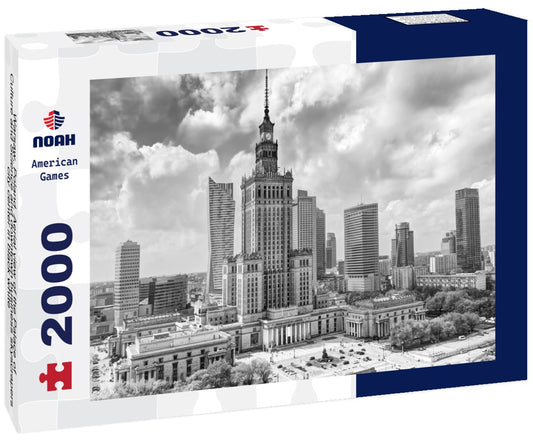 Noah Jigsaw Puzzle Warsaw, Poland. Aerial view of the Palace of Culture and Science and downtown business skyscrapers, city center in black white 2000 pieces