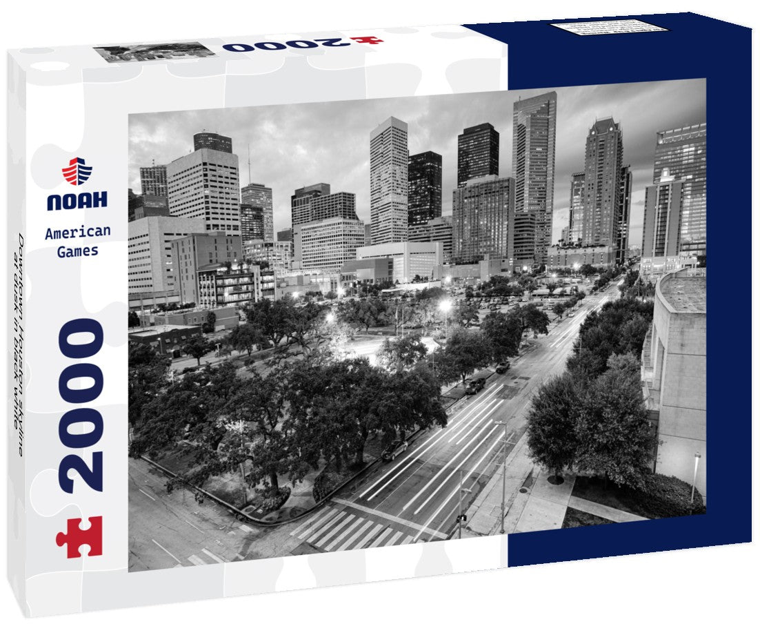 Noah Jigsaw Puzzle Downtown Houston skyline at dusk in black white 2000 pieces