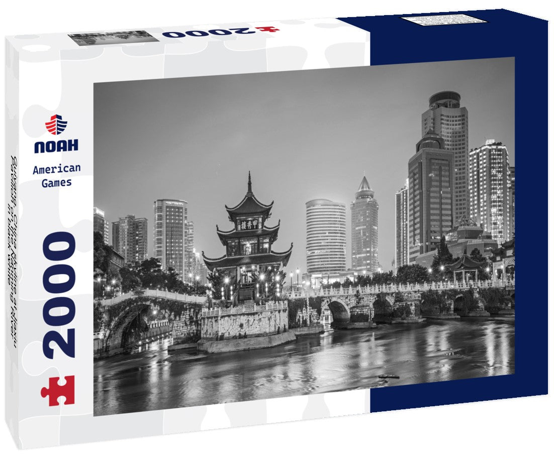 Noah Jigsaw Puzzle Guiyang, China skyline at Jiaxiu Pavilion on the Nanming River in black white 2000 pieces