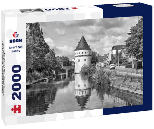 Noah Jigsaw Puzzle Medieval Broultowers - the well-known landmark of the city of Kortrijk, Belgium in black white 2000 pieces