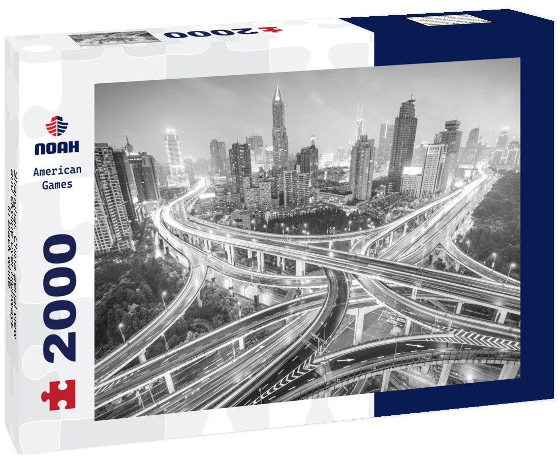 Noah Jigsaw Puzzle Shanghai, China aerial view and skyline over highways in black white 2000 pieces