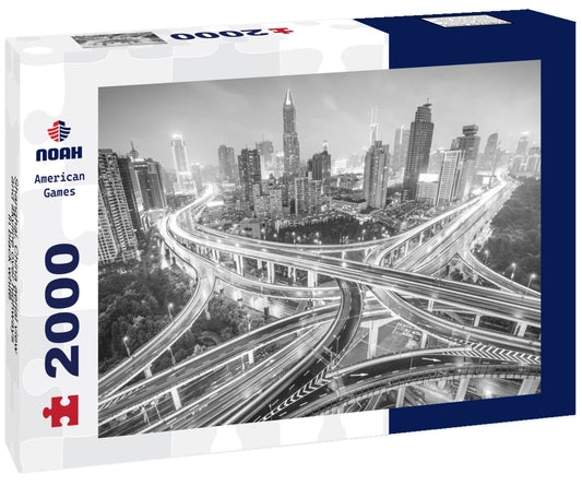 Noah Jigsaw Puzzle Shanghai, China aerial view and skyline over highways in black white 2000 pieces