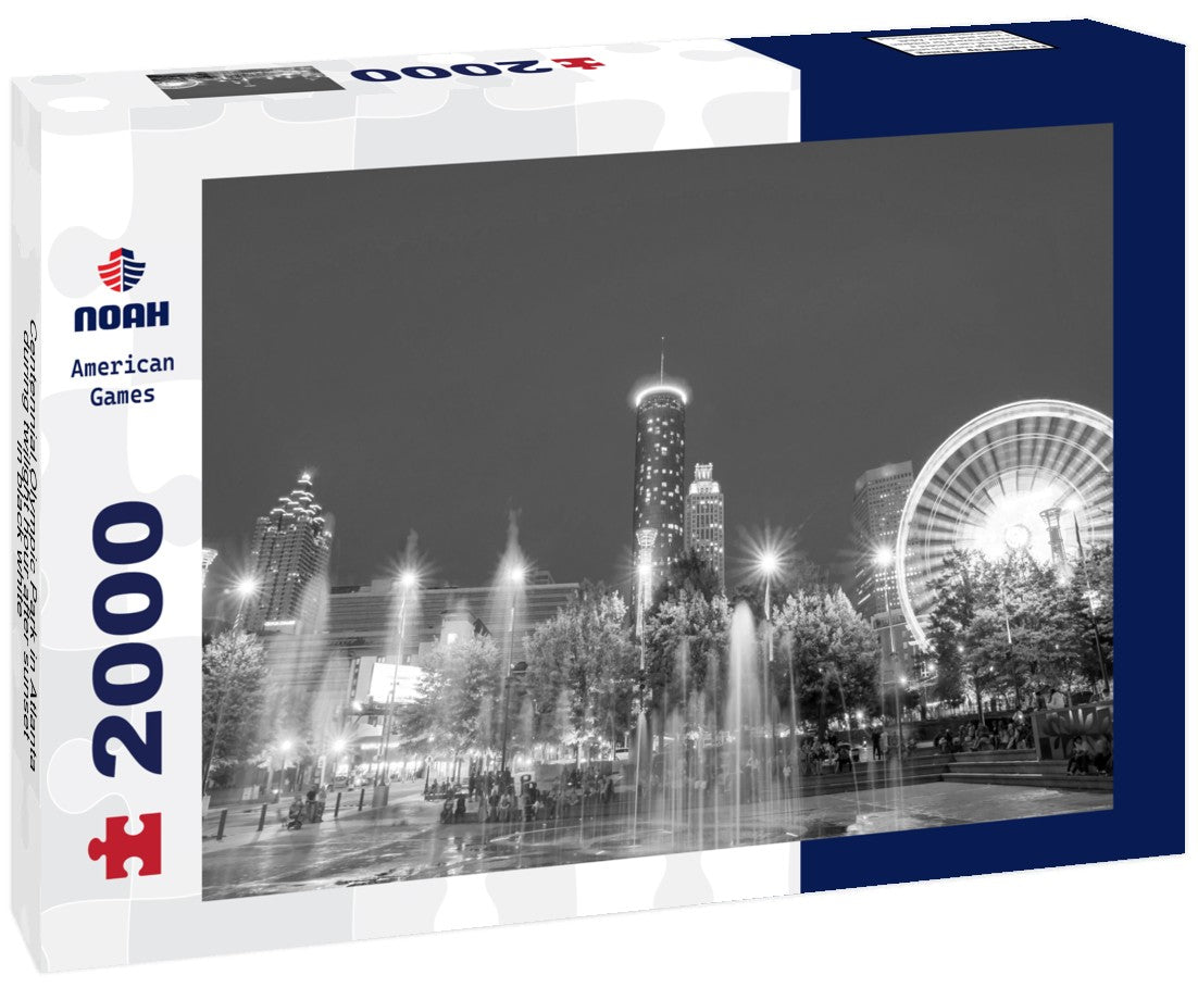 Noah Jigsaw Puzzle Centennial Olympic Park in Atlanta during twilight hour after sunset in black white 2000 pieces