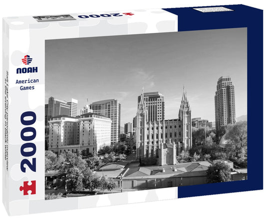 Noah Jigsaw Puzzle Salt Lake City panoramic overview in the evening in black white 2000 pieces