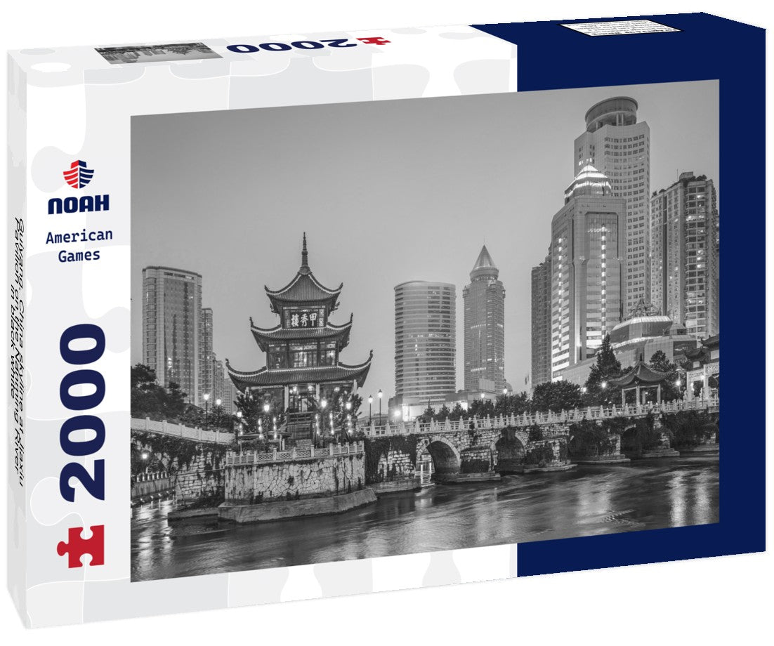 Noah Jigsaw Puzzle Guiyang, China skyline at Jiaxiu Pavilion on the Nanming River in black white 2000 pieces