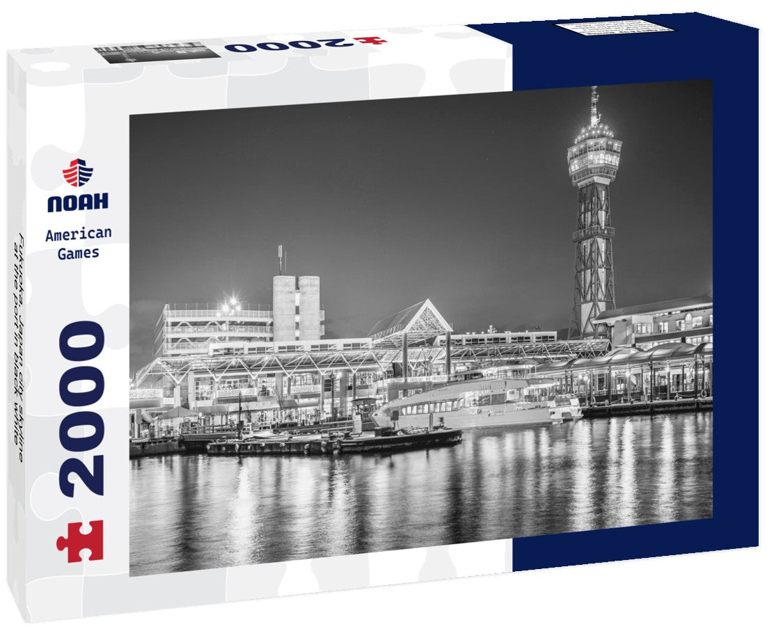 Noah Jigsaw Puzzle Fukuoka, Japan city skyline at the port in black white 2000 pieces