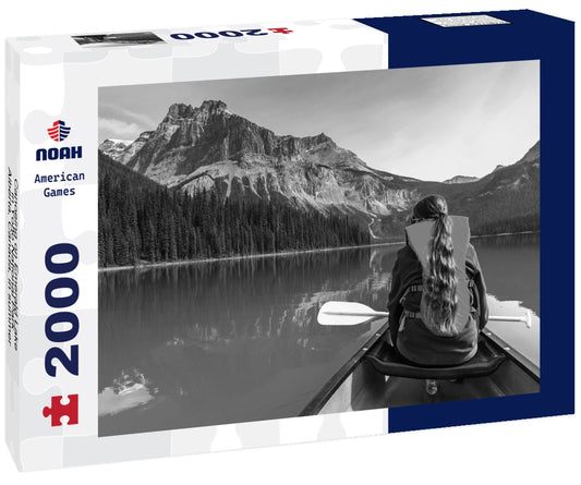 Noah Jigsaw Puzzle Canoeing on Emerald Lake in Yoho National Park, Alberta, Canada, in summer in black white 2000 pieces