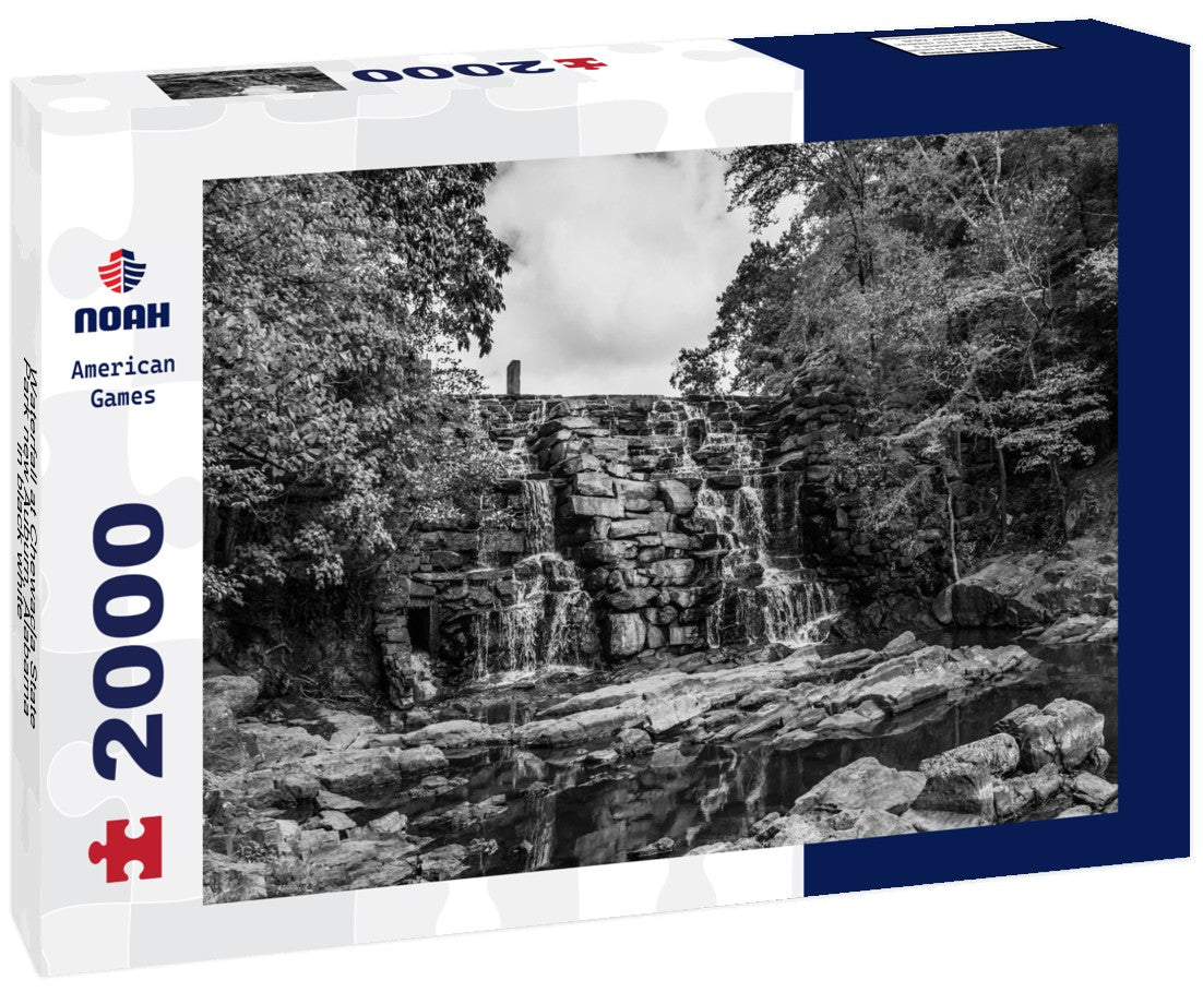 Noah Jigsaw Puzzle Waterfall at Chewacla State Park new Auburn, Alabama in black white 2000 pieces