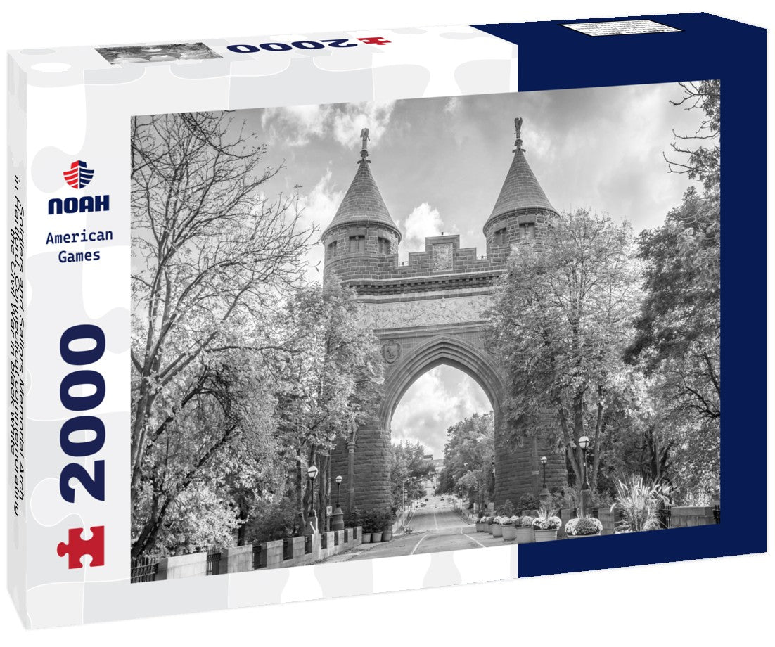 Noah Jigsaw Puzzle Soldiers and Sailors Memorial Arch in Hartford, Connecticut commemorating the Civil War in black white 2000 pieces