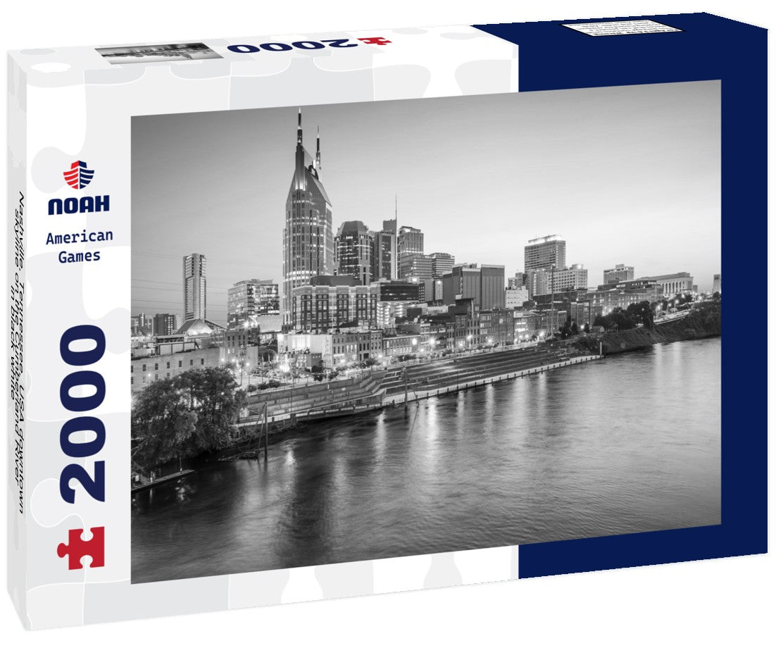 Noah Jigsaw Puzzle Nashville, Tennessee, USA downtown skyline on the Cumberland River in black white 2000 pieces