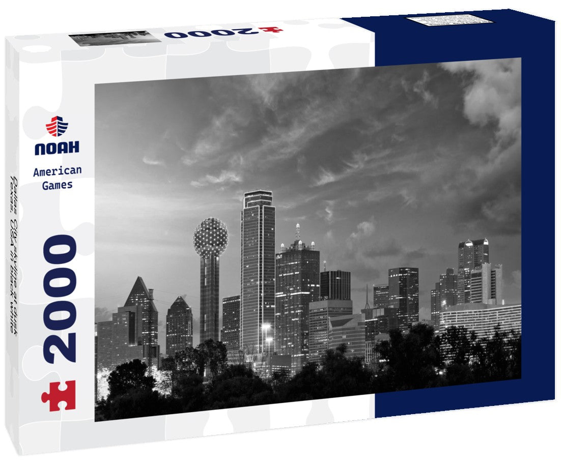 Noah Jigsaw Puzzle Dallas City skyline at dusk, Texas, USA in black white 2000 pieces