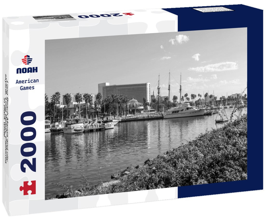 Noah Jigsaw Puzzle Long Beach Marina and city skyline, Long Beach, California in black white 2000 pieces
