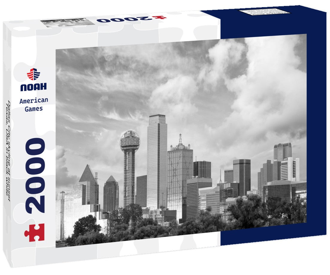 Noah Jigsaw Puzzle Dallas City skyline at sunset, Texas, USA in black white 2000 pieces