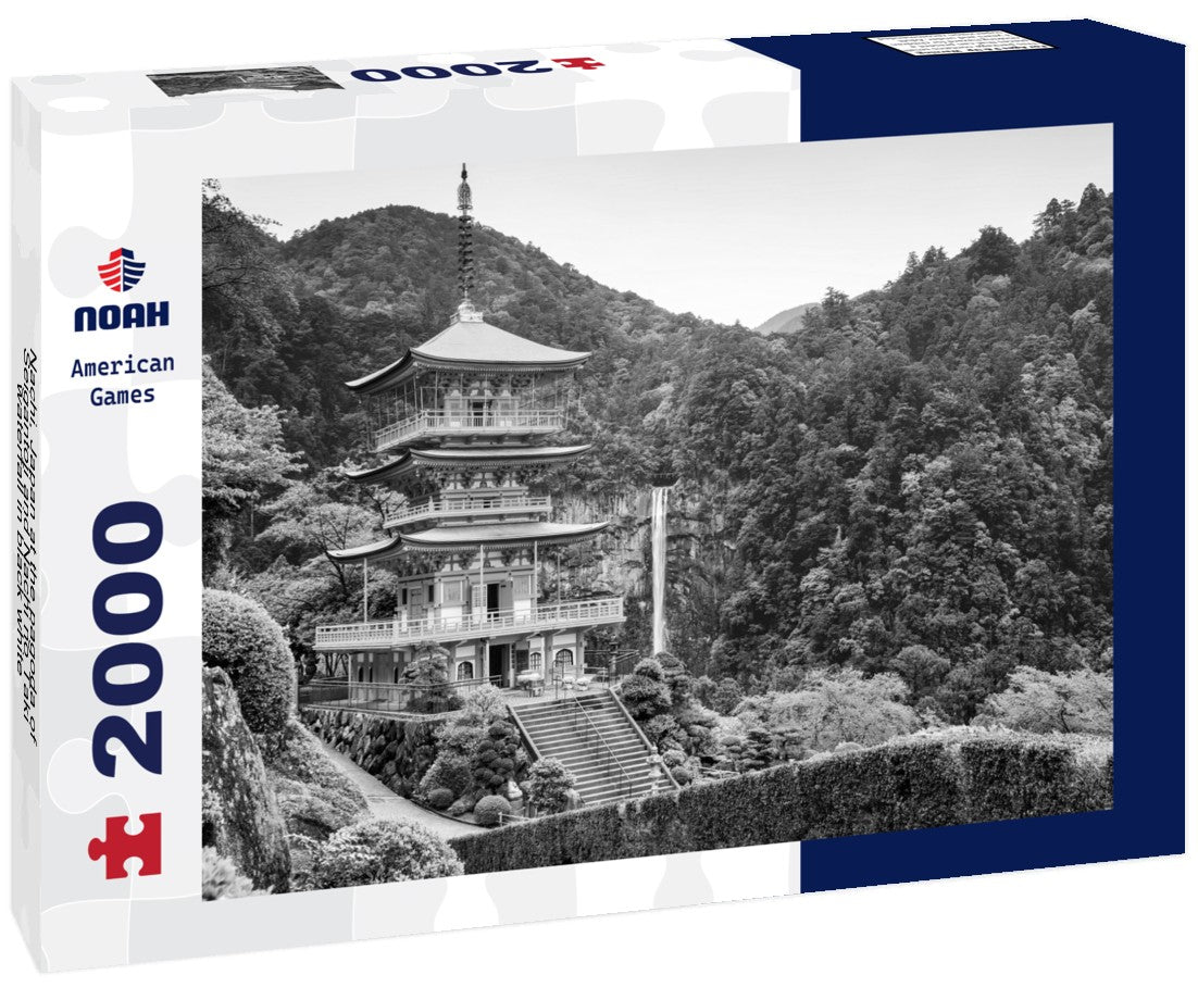 Noah Jigsaw Puzzle Nachi, Japan at the pagoda of Seigantoji and Nachi no Taki waterfall in black white 2000 pieces