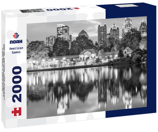 Noah Jigsaw Puzzle Atlanta, Georgia, USA downtown city skyline at Piedmont Park's Lake Meer in black white 2000 pieces