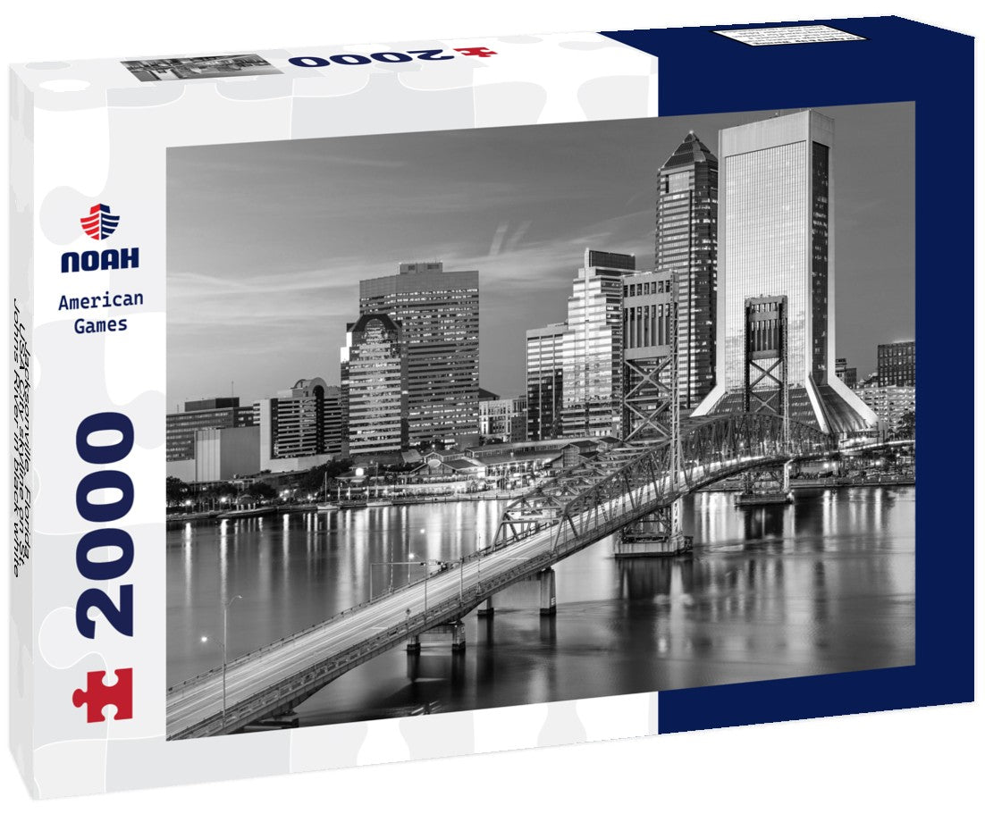 Noah Jigsaw Puzzle Jacksonville, Florida, USA City skyline on St. Johns River in black white 2000 pieces