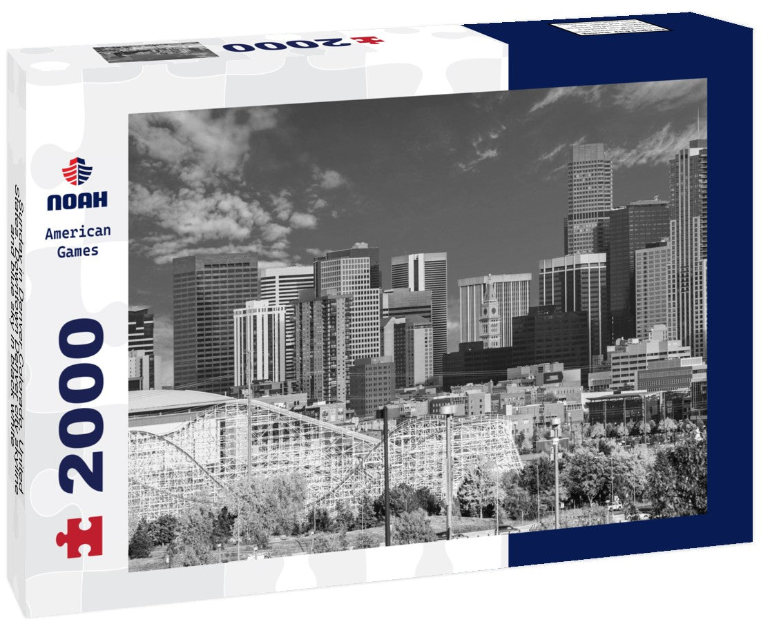 Noah Jigsaw Puzzle Sunday in Denver Colorado, United States. Downtown Denver city skyline and blue sky in black white 2000 pieces