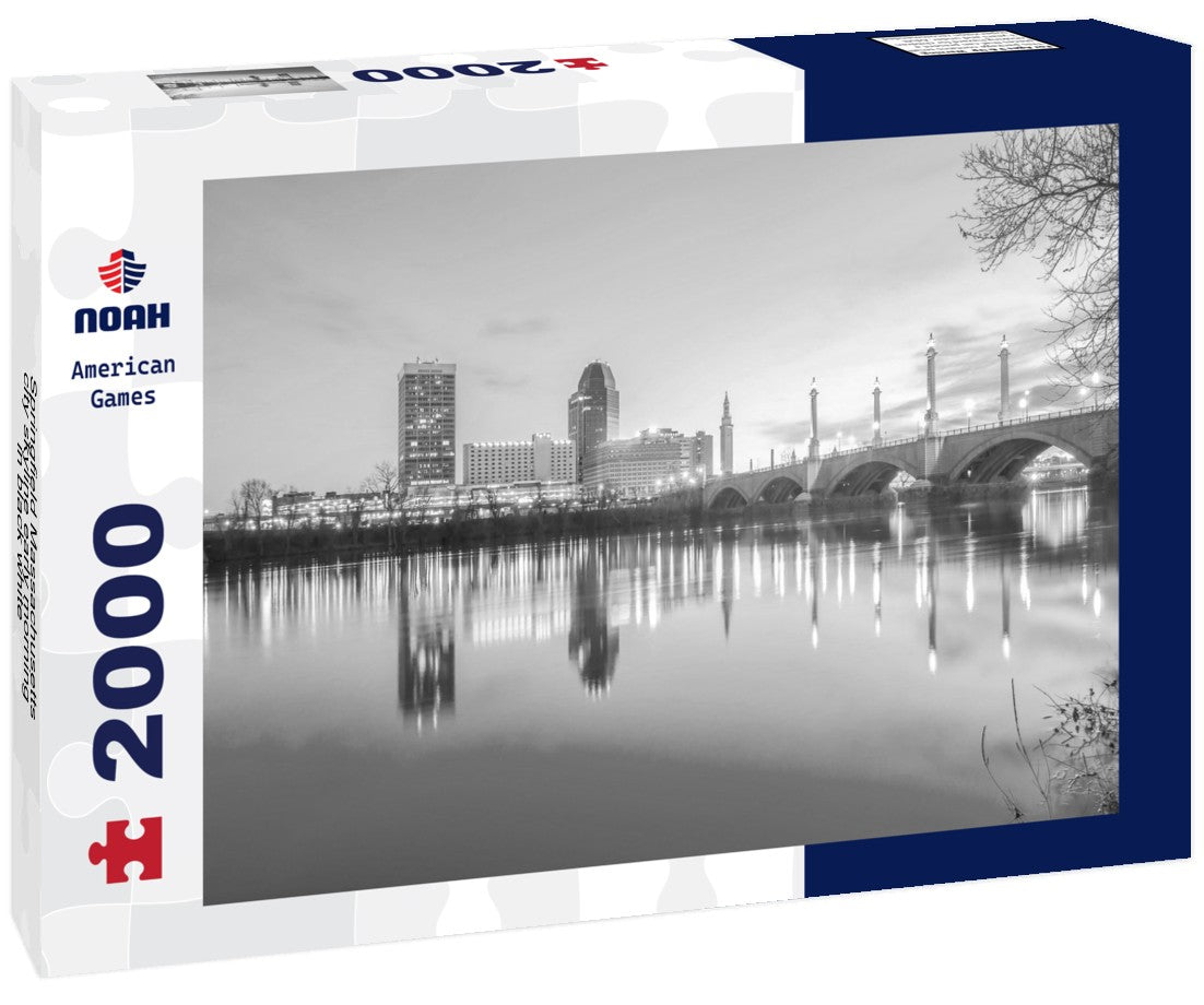 Noah Jigsaw Puzzle Springfield Massachusetts city skyline early morning in black white 2000 pieces