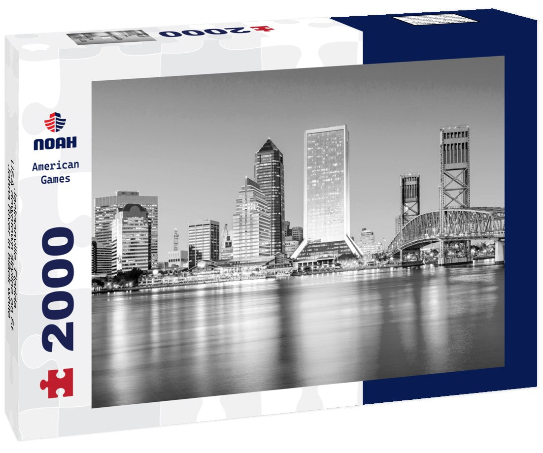 Noah Jigsaw Puzzle Jacksonville, Florida, USA downtown skyline on St. Johns River in black white 2000 pieces