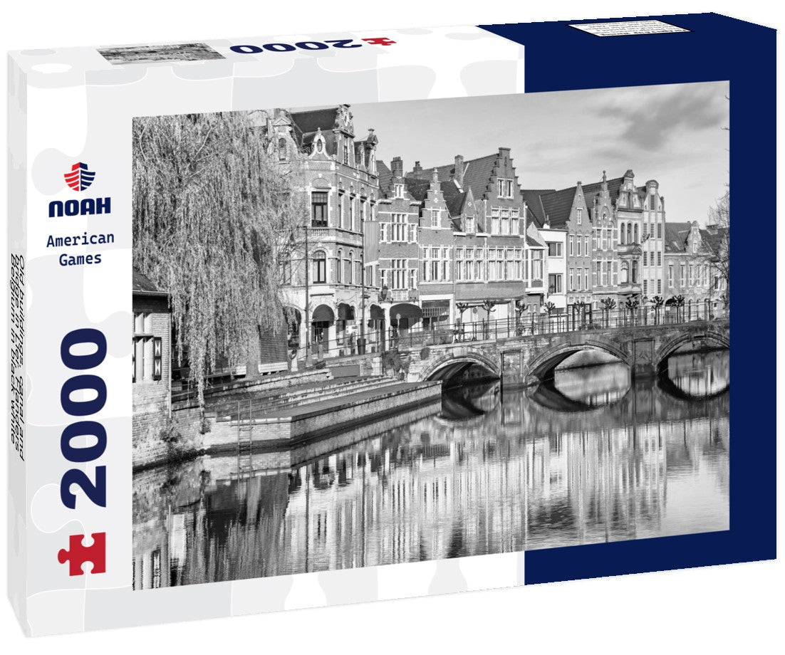 Noah Jigsaw Puzzle Old buildings, canal and bridge in Lier, Flanders, Belgium in black white 2000 pieces