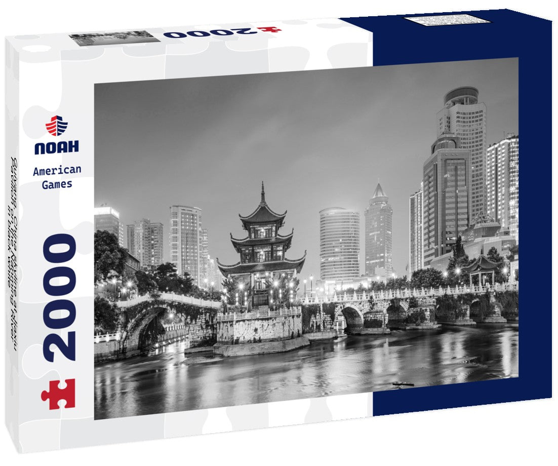 Noah Jigsaw Puzzle Guiyang, China skyline at Jiaxiu Pavilion on the Nanming River in black white 2000 pieces