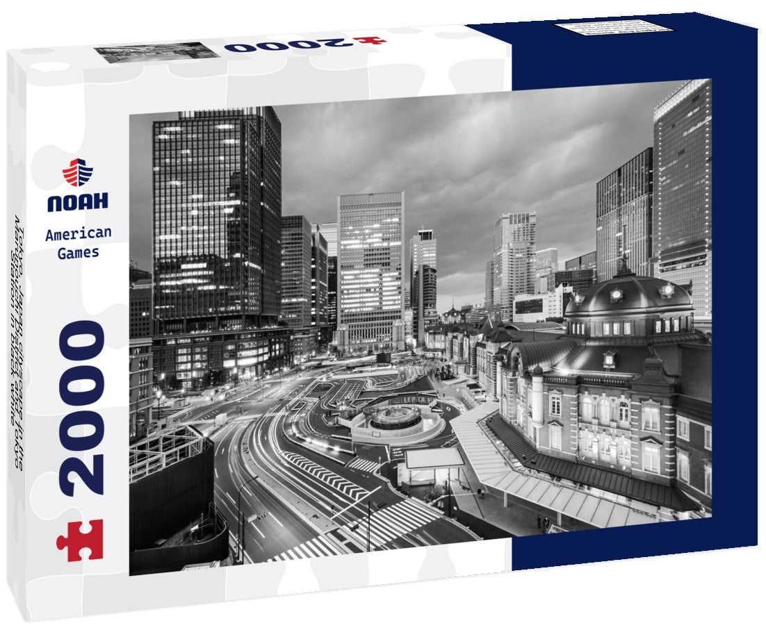 Noah Jigsaw Puzzle Tokyo, Japan cityscape in the Marunouchi District and Tokyo Station in black white 2000 pieces