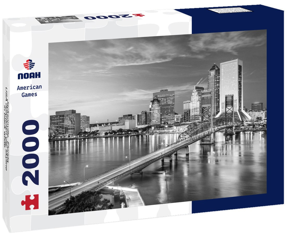 Noah Jigsaw Puzzle Jacksonville, Florida, USA downtown city skyline in black white 2000 pieces