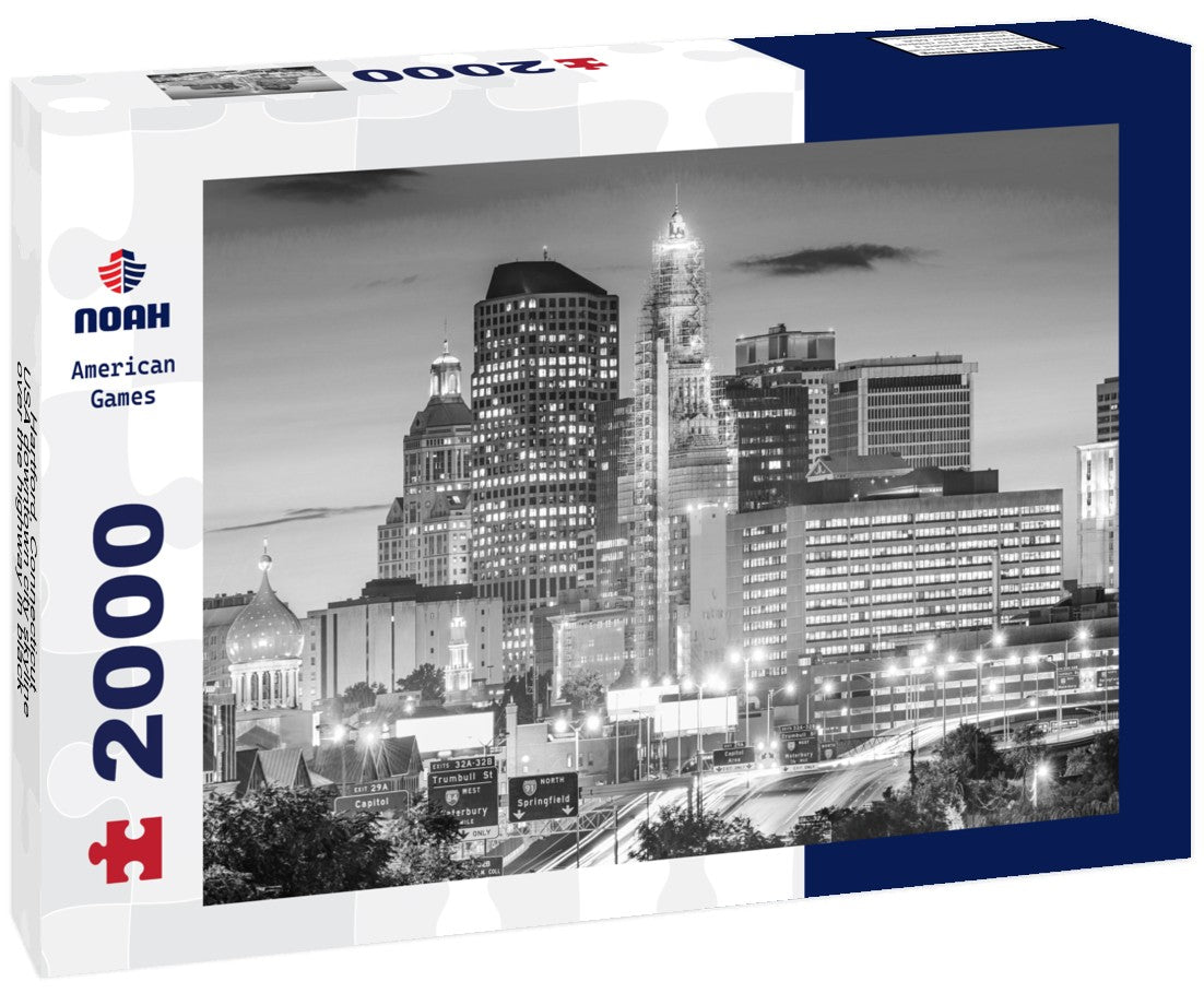 Noah Jigsaw Puzzle Hartford, Connecticut, USA downtown city skyline over the highway in black white 2000 pieces