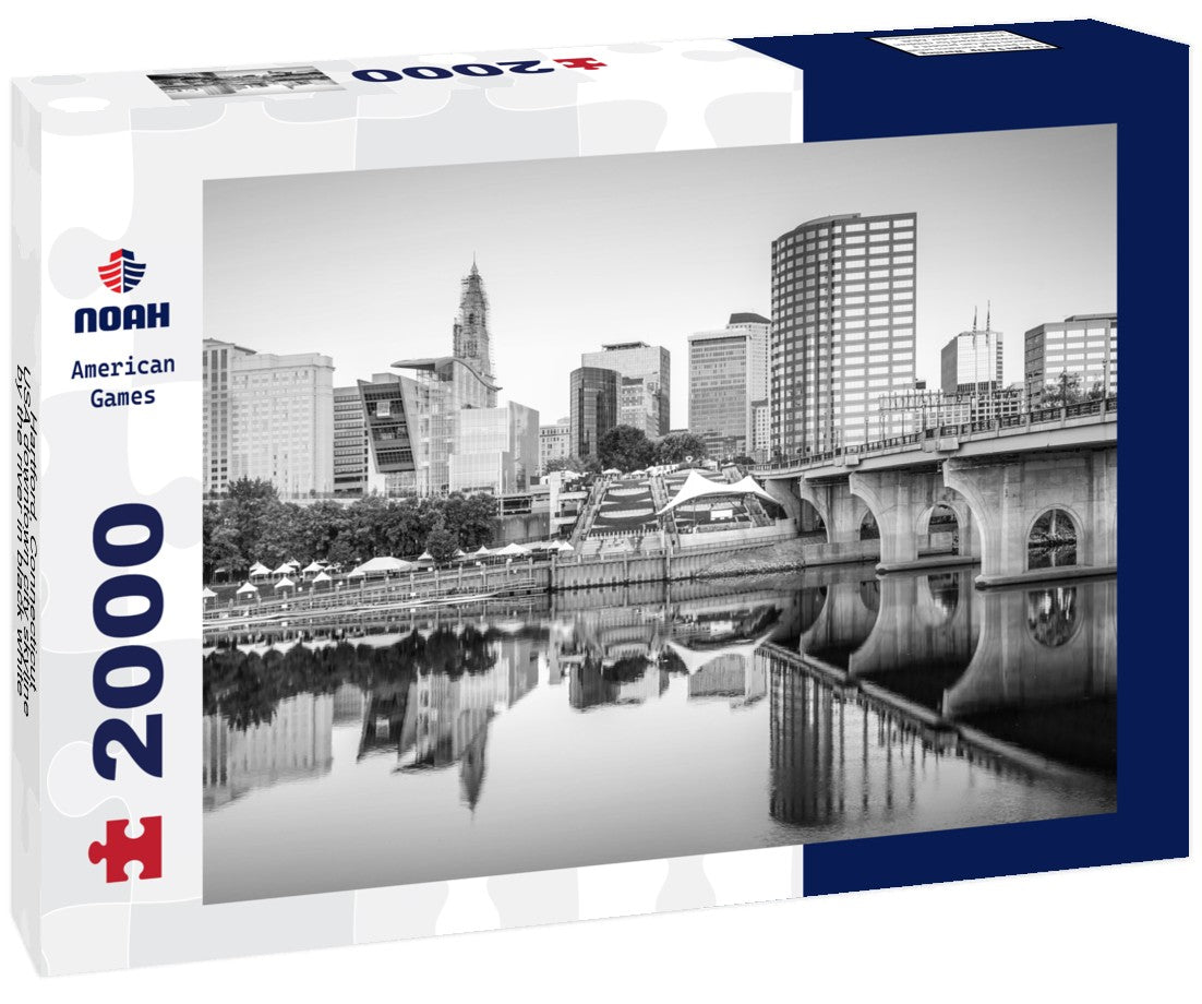 Noah Jigsaw Puzzle Hartford, Connecticut, USA downtown city skyline by the river in black white 2000 pieces