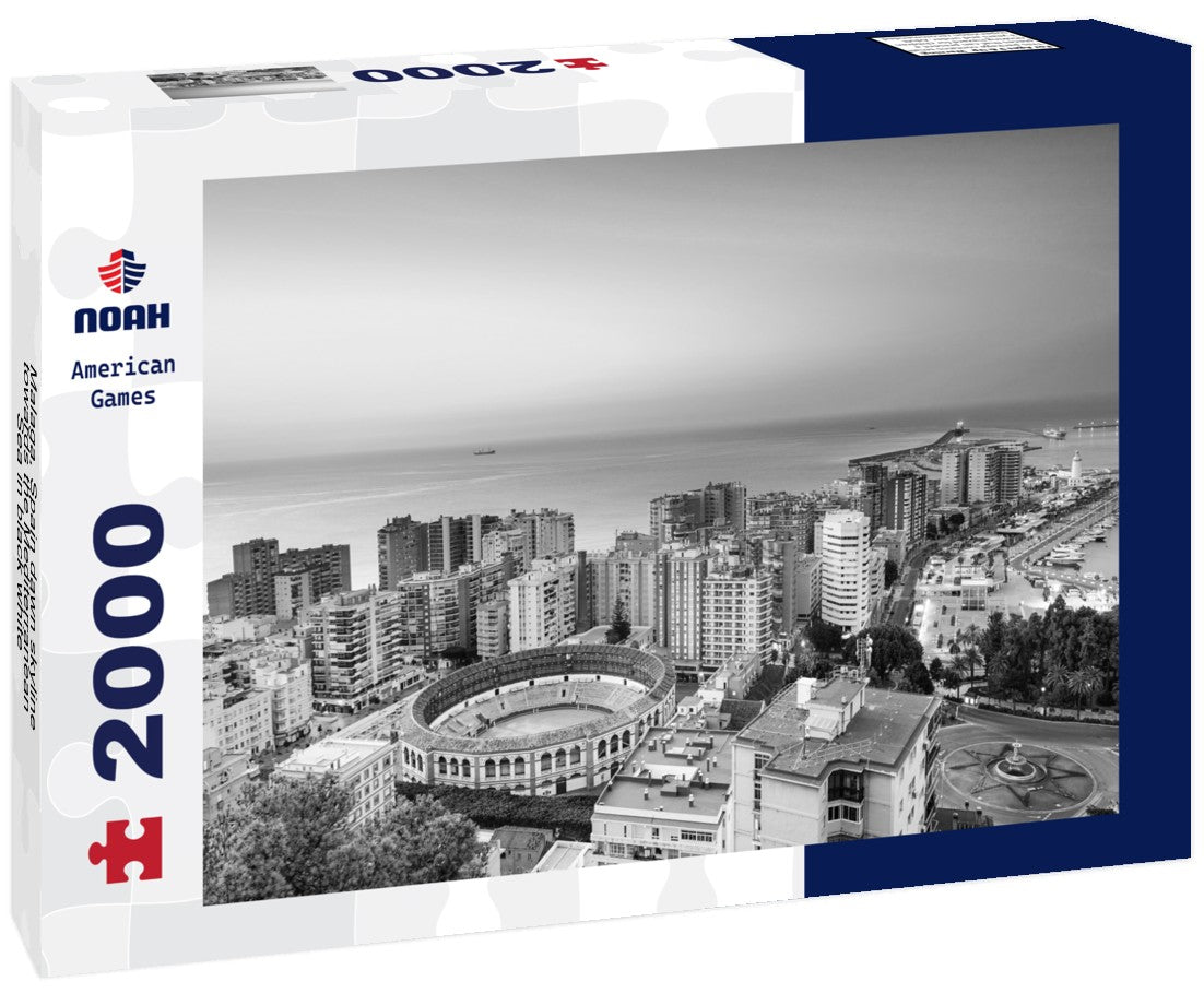 Noah Jigsaw Puzzle Malaga, Spain dawn skyline towards the Mediterranean Sea in black white 2000 pieces