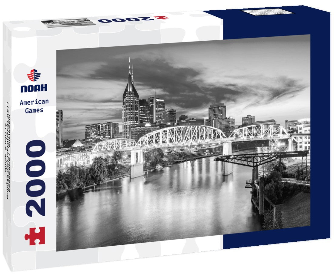 Noah Jigsaw Puzzle Nashville, Tennessee, USA downtown city skyline in black white 2000 pieces