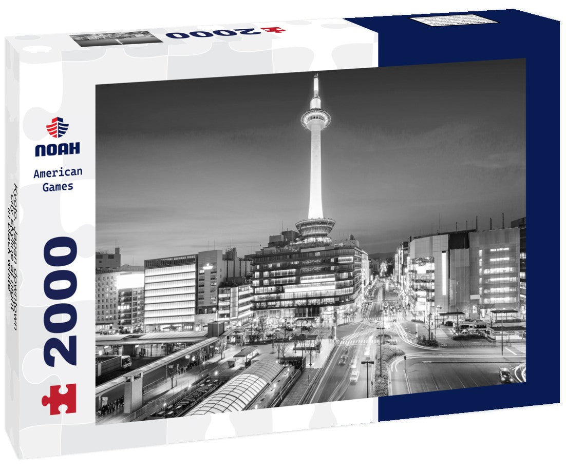 Noah Jigsaw Puzzle Kyoto, Japan downtown city skyline at night in black white 2000 pieces