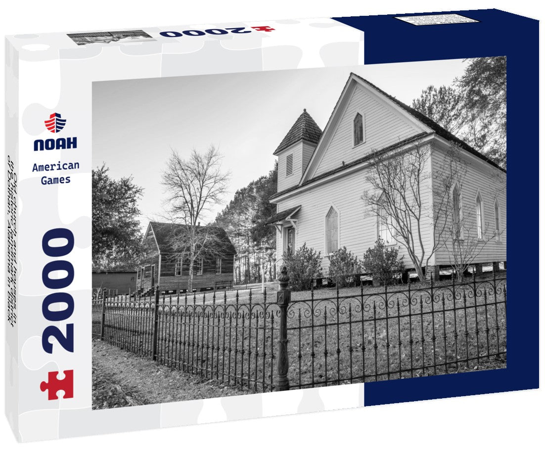 Noah Jigsaw Puzzle Old church and houses in the historic landmark district of Dothan, Alabama in black white 2000 pieces