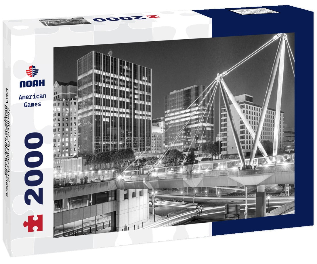 Noah Jigsaw Puzzle Hartford, Connecticut, USA downtown at the Founders Bridge in black white 2000 pieces
