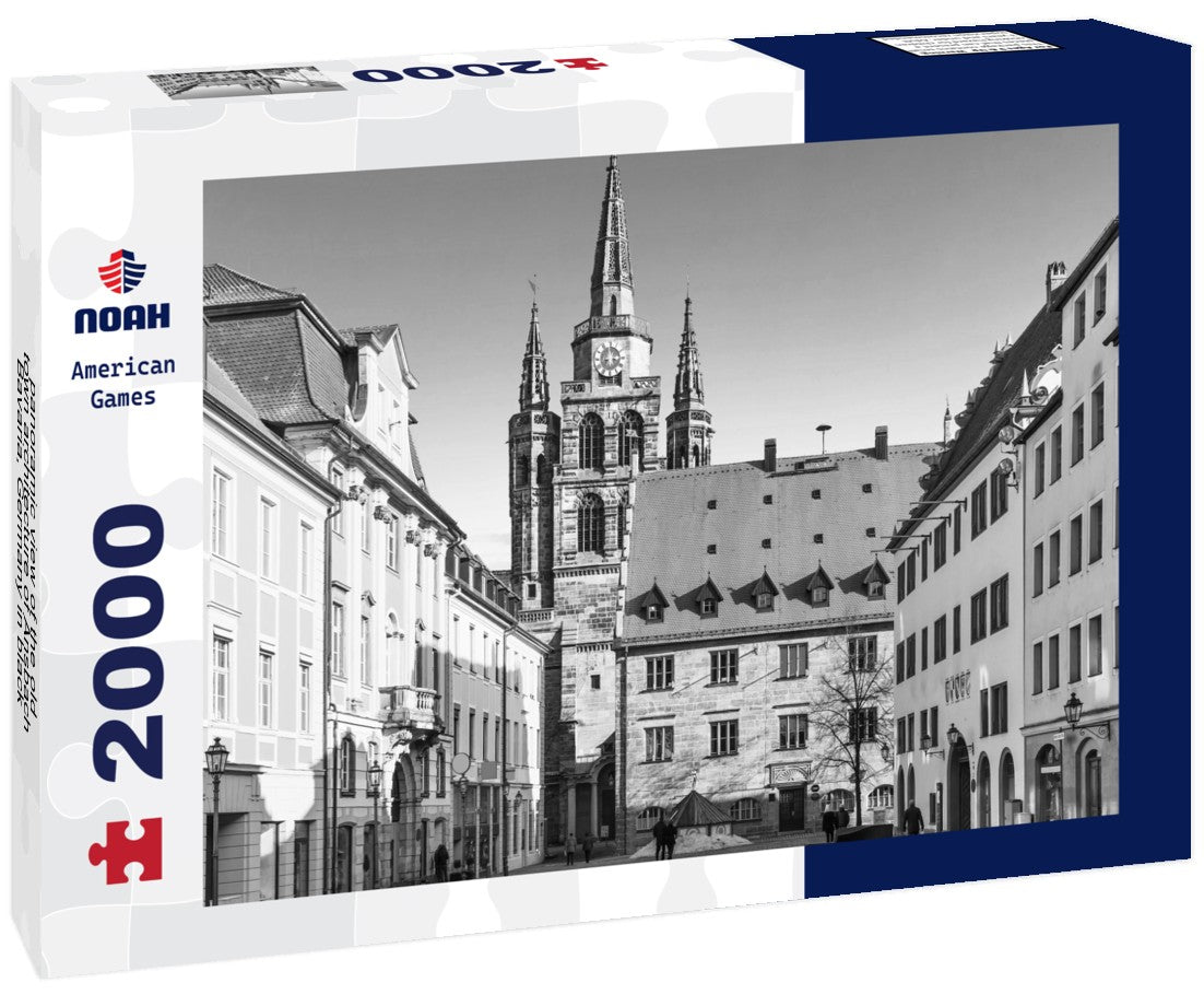 Noah Jigsaw Puzzle panoramic view of the old town architecture of Ansbach, Bavaria, Germany in black white 2000 pieces